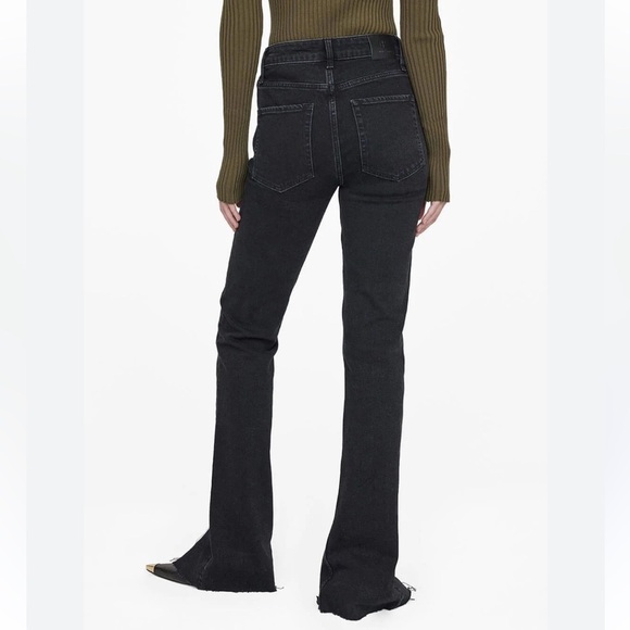 ANINE BING Black Roxanne Button Fly Raw Hem Front Slip Washed Stretch Denim Jean - Picture 4 of 16